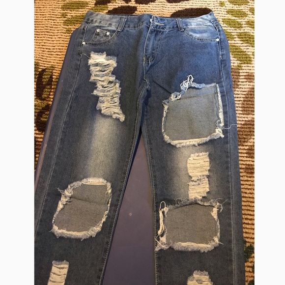 Ripped Distressed Blue Jeans - Picture 2 of 3